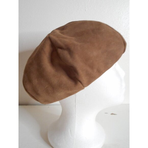 Brown Suede Leather Beret Hat One Size - Picture 2 of 6